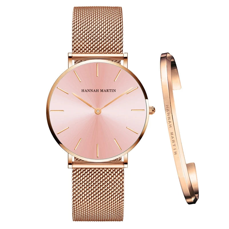 Montre quartz Minimaliste - HANNAH MARTIN (inclus en cadeau un Bracelet)