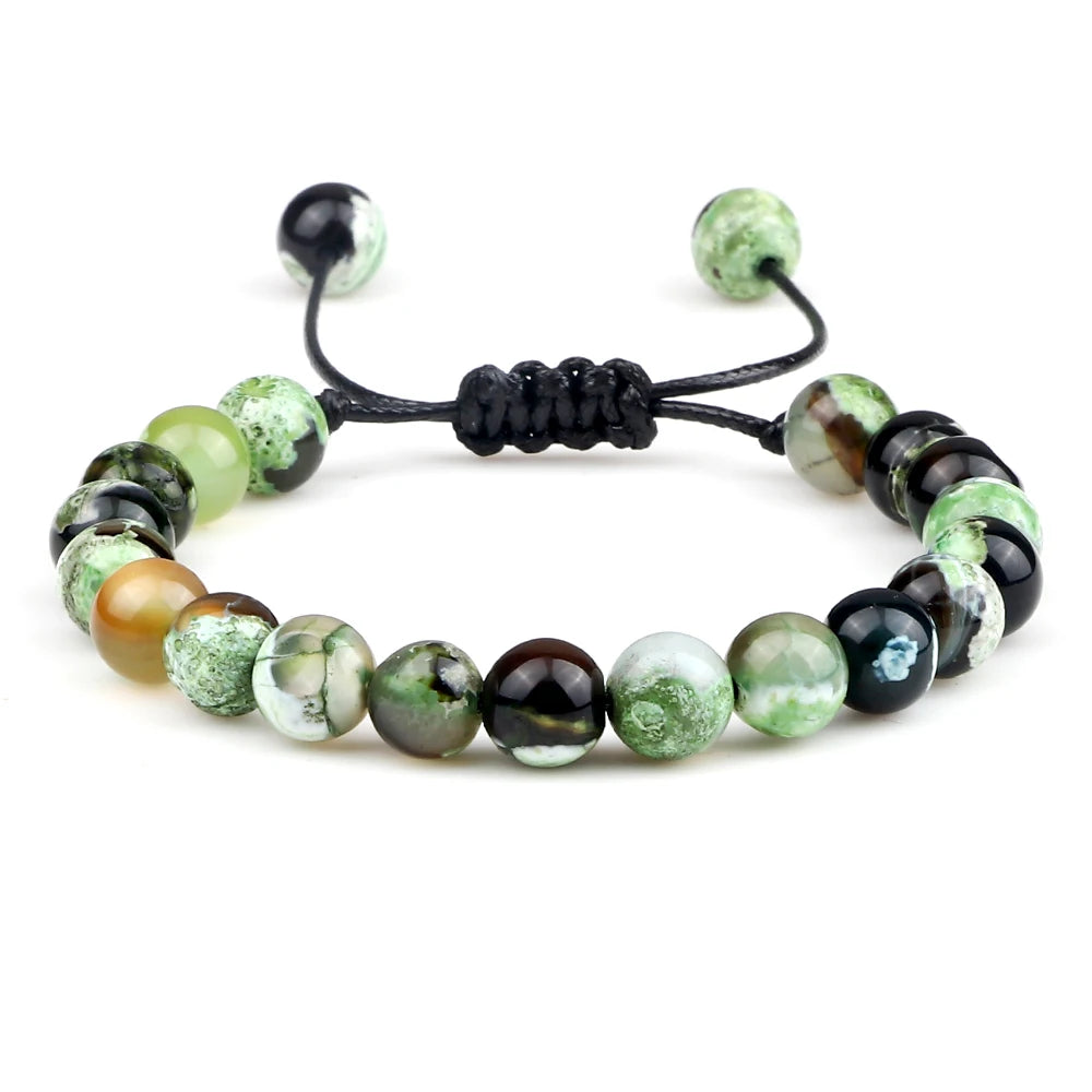 Bracelet 8mm perle vert Ajustable pour femme