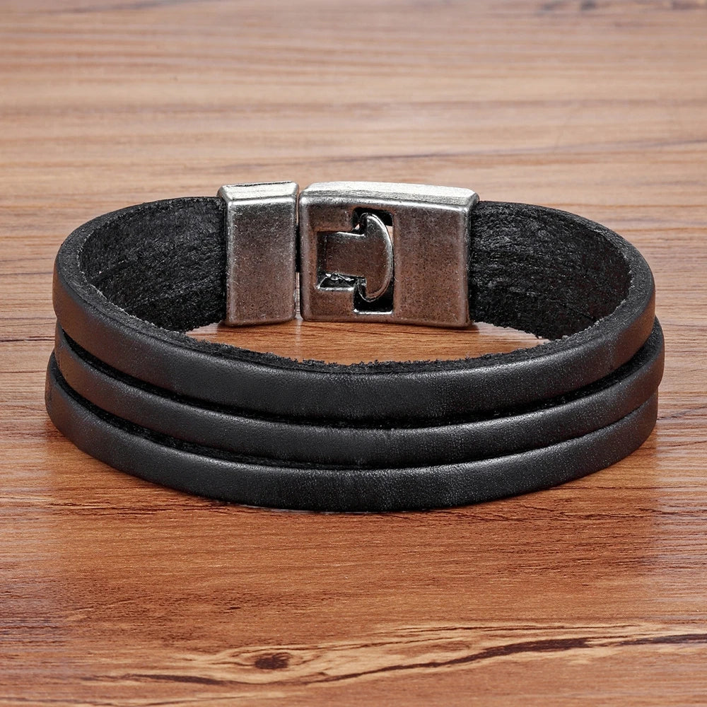 Bracelet 3 bandes cuir pour homme