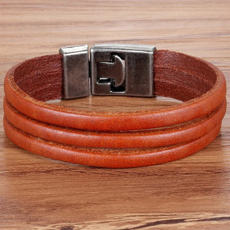 Bracelet 3 bandes cuir pour homme