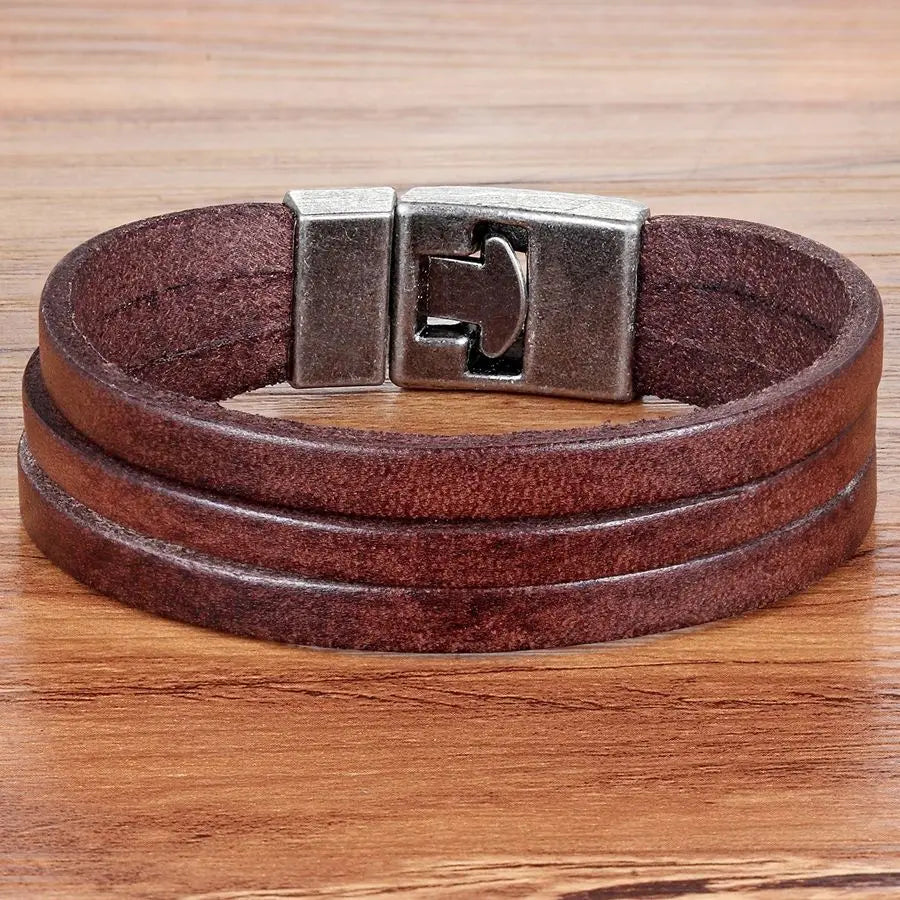 Bracelet 3 bandes cuir pour homme