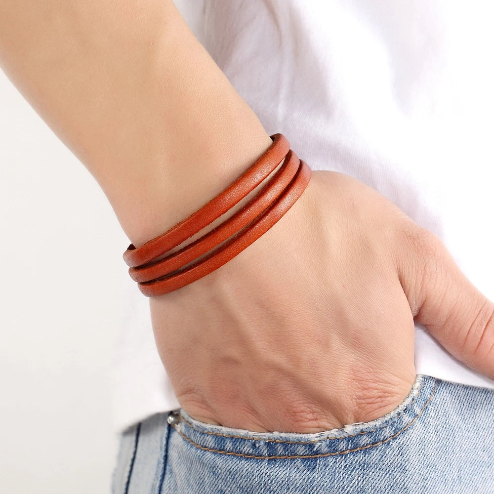 Bracelet 3 bandes cuir pour homme