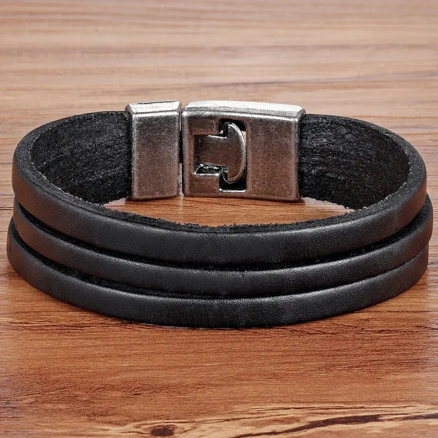 Bracelet 3 bandes cuir pour homme