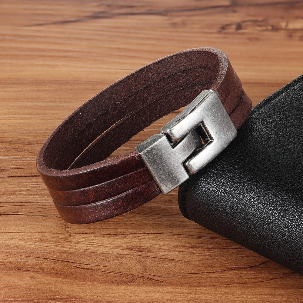 Bracelet 3 bandes cuir pour homme