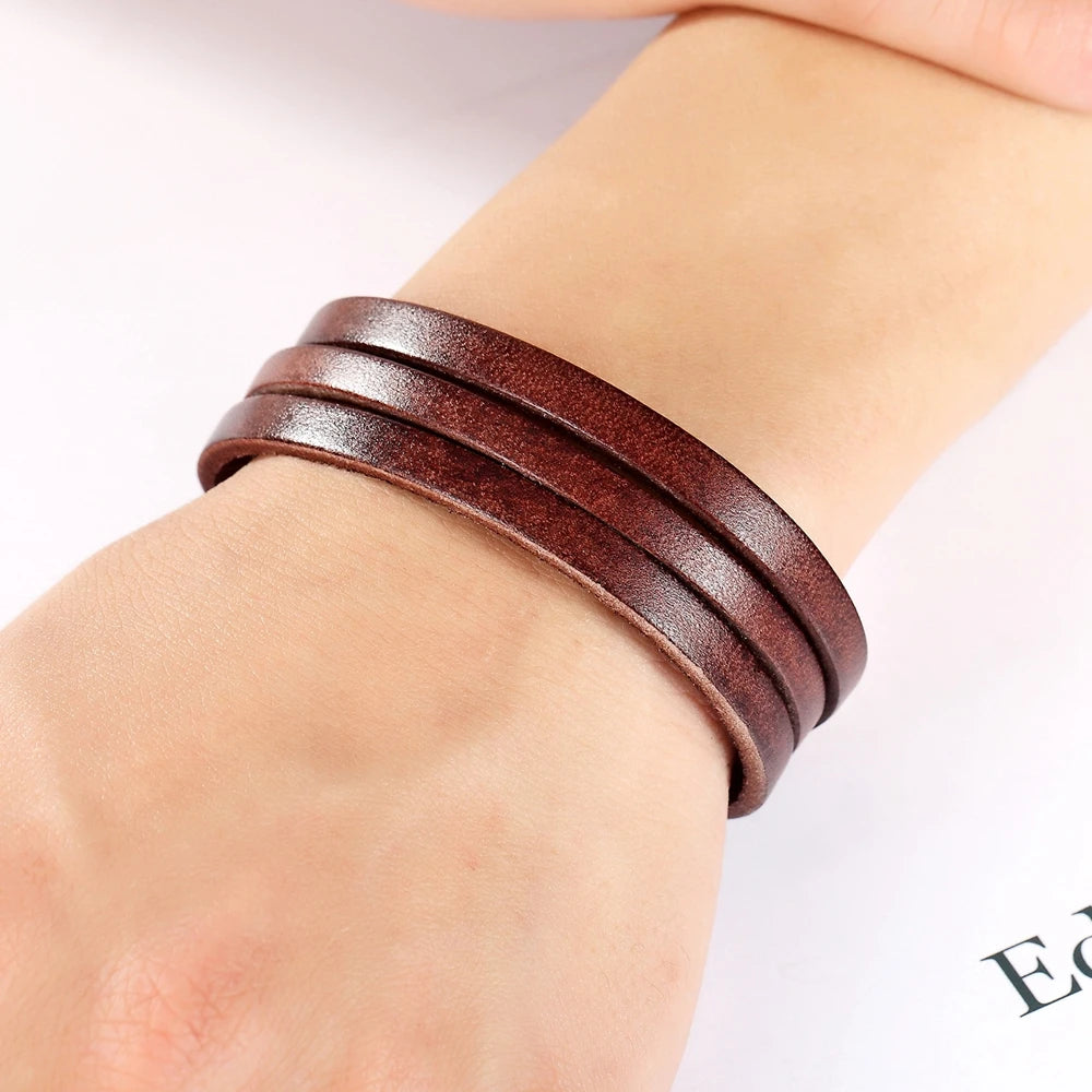 Bracelet 3 bandes cuir pour homme