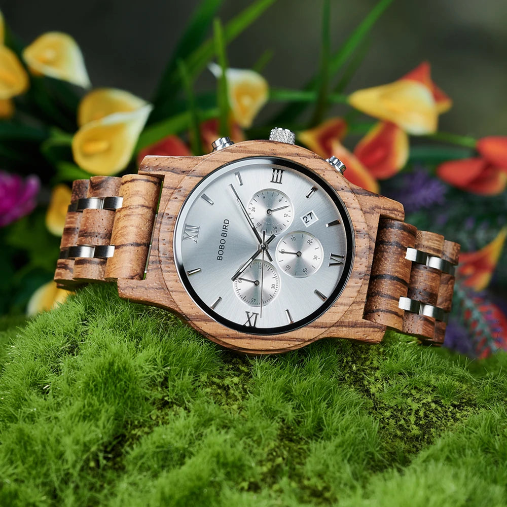 Montre Quartz argenté en bois pour homme - BOBO BIRD