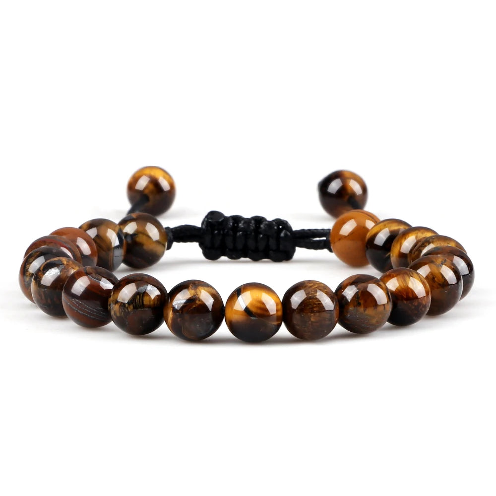 Bracelet perle oeil du tigre 8mm ajustable pour homme