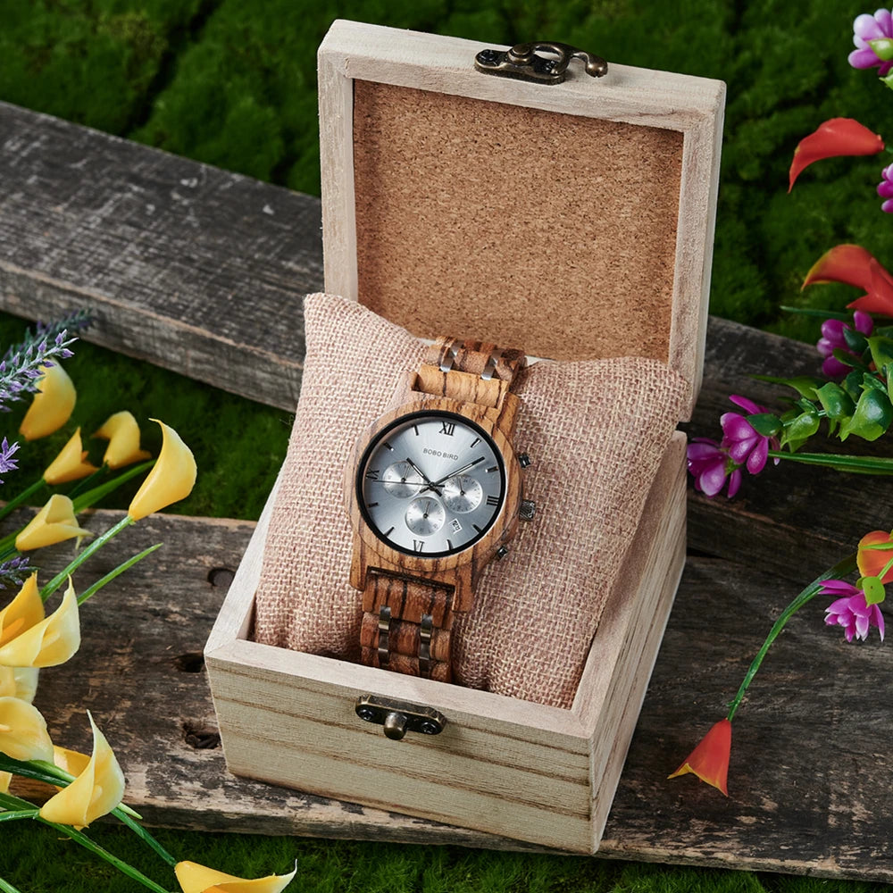 Montre Quartz argenté en bois pour homme - BOBO BIRD