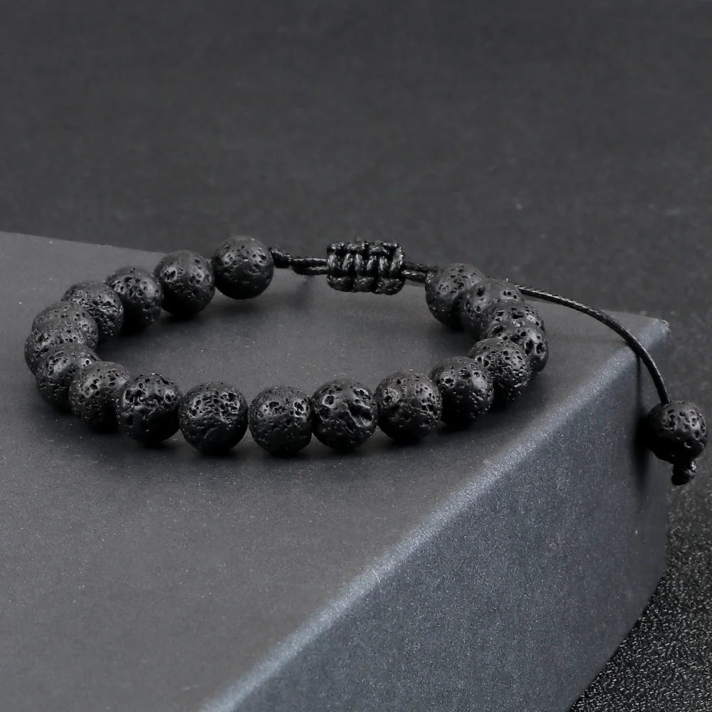 Bracelet perle lave 8mm ajustable pour homme
