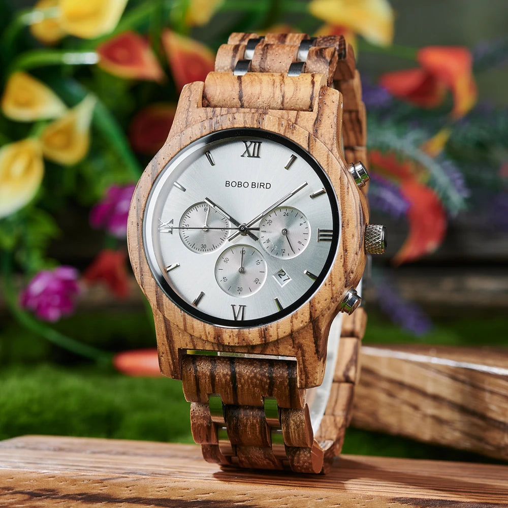 Montre Quartz argenté en bois pour homme - BOBO BIRD