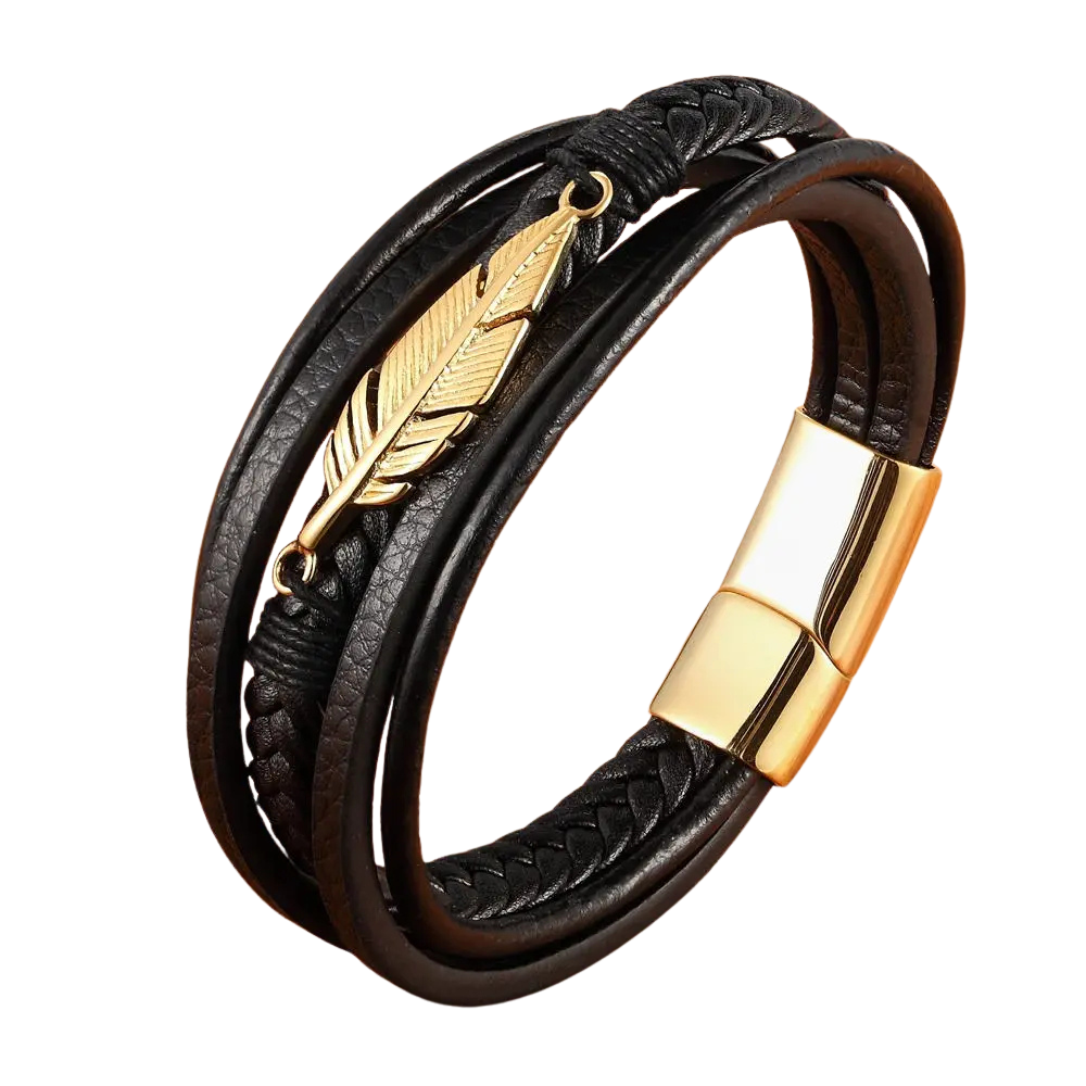 Bracelet cuir plume d'aigle pour homme