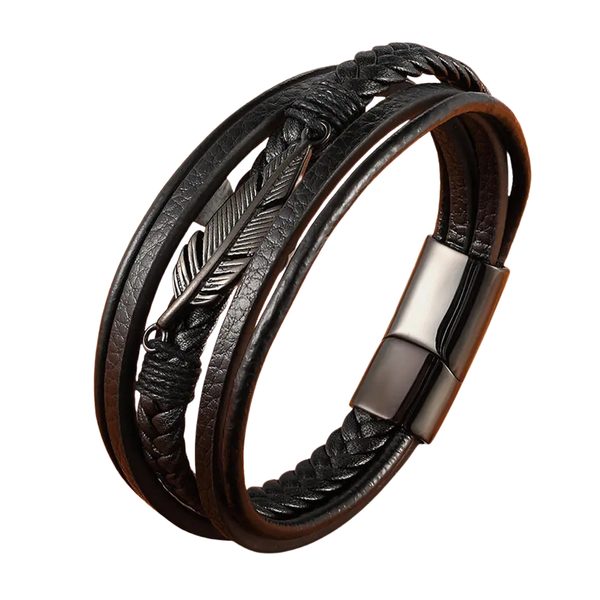 Bracelet cuir plume d'aigle pour homme