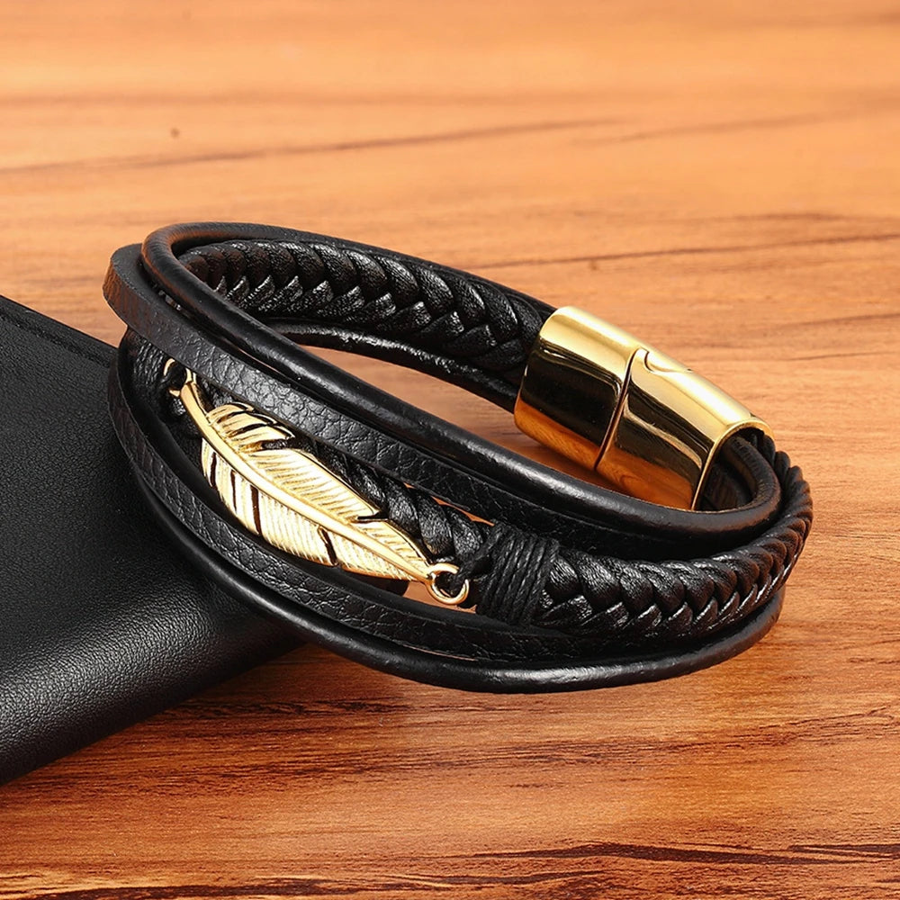 Bracelet cuir plume d'aigle pour homme