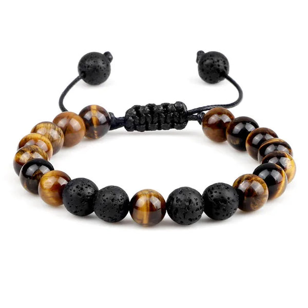Bracelet perle œil du tigre lave 8mm ajustable pour homme
