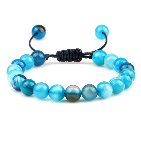 Bracelet perle bleu 8mm ajustable pour homme