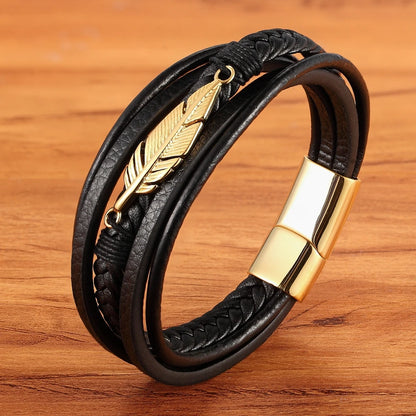 Bracelet cuir plume d'aigle pour homme