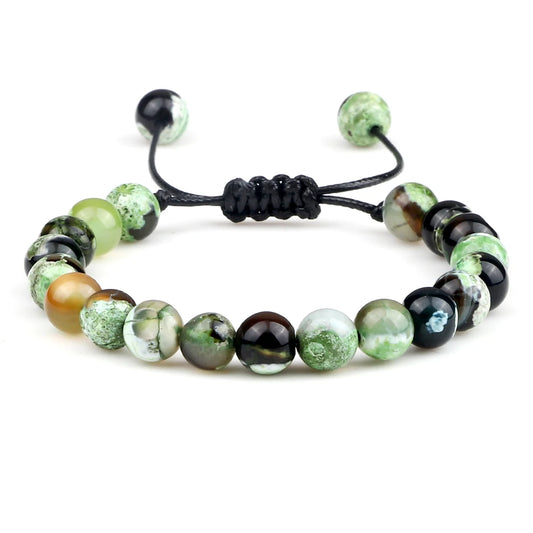 Bracelet 8mm perle vert Ajustable pour femme