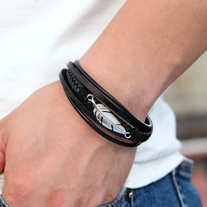 Bracelet cuir plume d'aigle pour homme