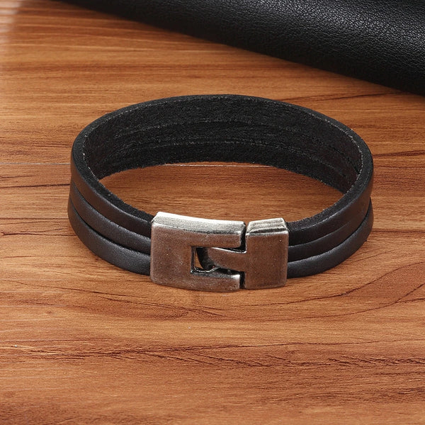 Bracelet 3 bandes cuir pour homme