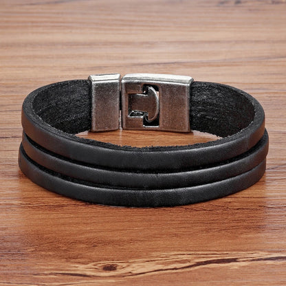 Bracelet 3 bandes cuir pour homme