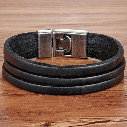 Bracelet 3 bandes cuir pour homme