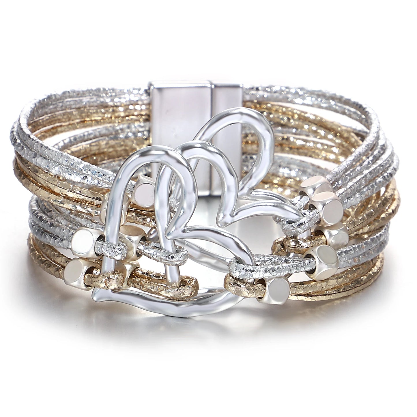 Bracelet en cuir tressé avec grand cœur pour femme  – Style tendance