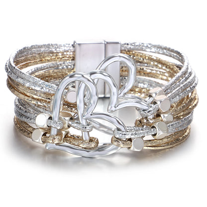 Bracelet en cuir tressé avec grand cœur pour femme  – Style tendance