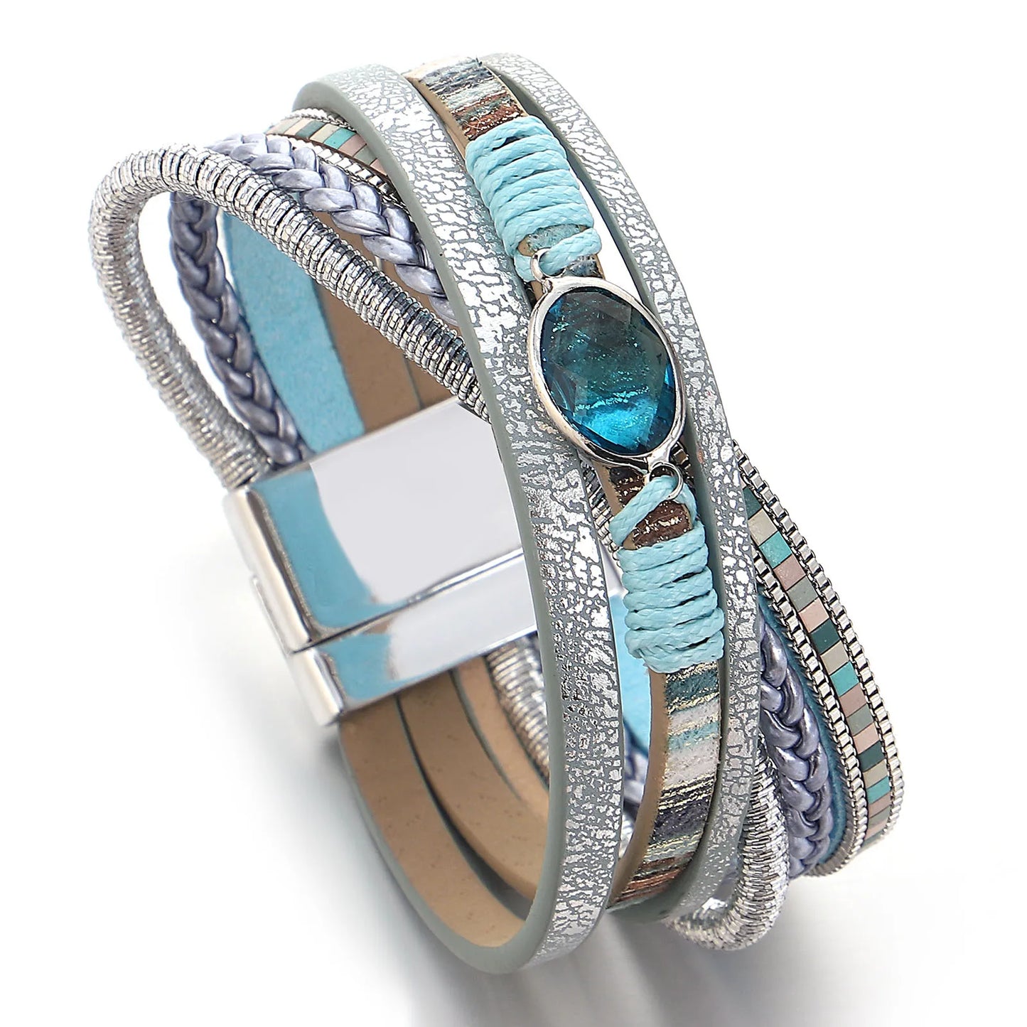 Bracelet en cuir et cristal pour femme