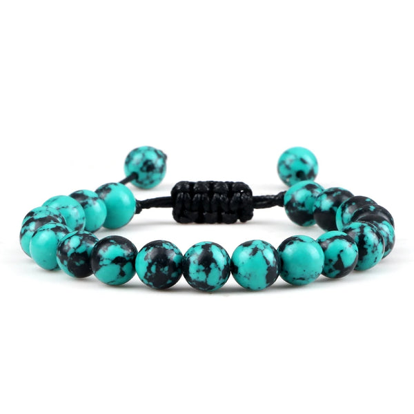 Bracelet perle bleu & noir 8mm ajustable pour homme
