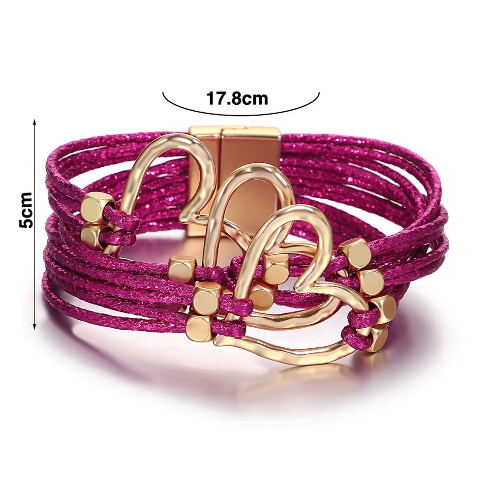 Bracelet en cuir tressé avec grand cœur pour femme  – Style tendance