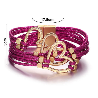 Bracelet en cuir tressé avec grand cœur pour femme  – Style tendance