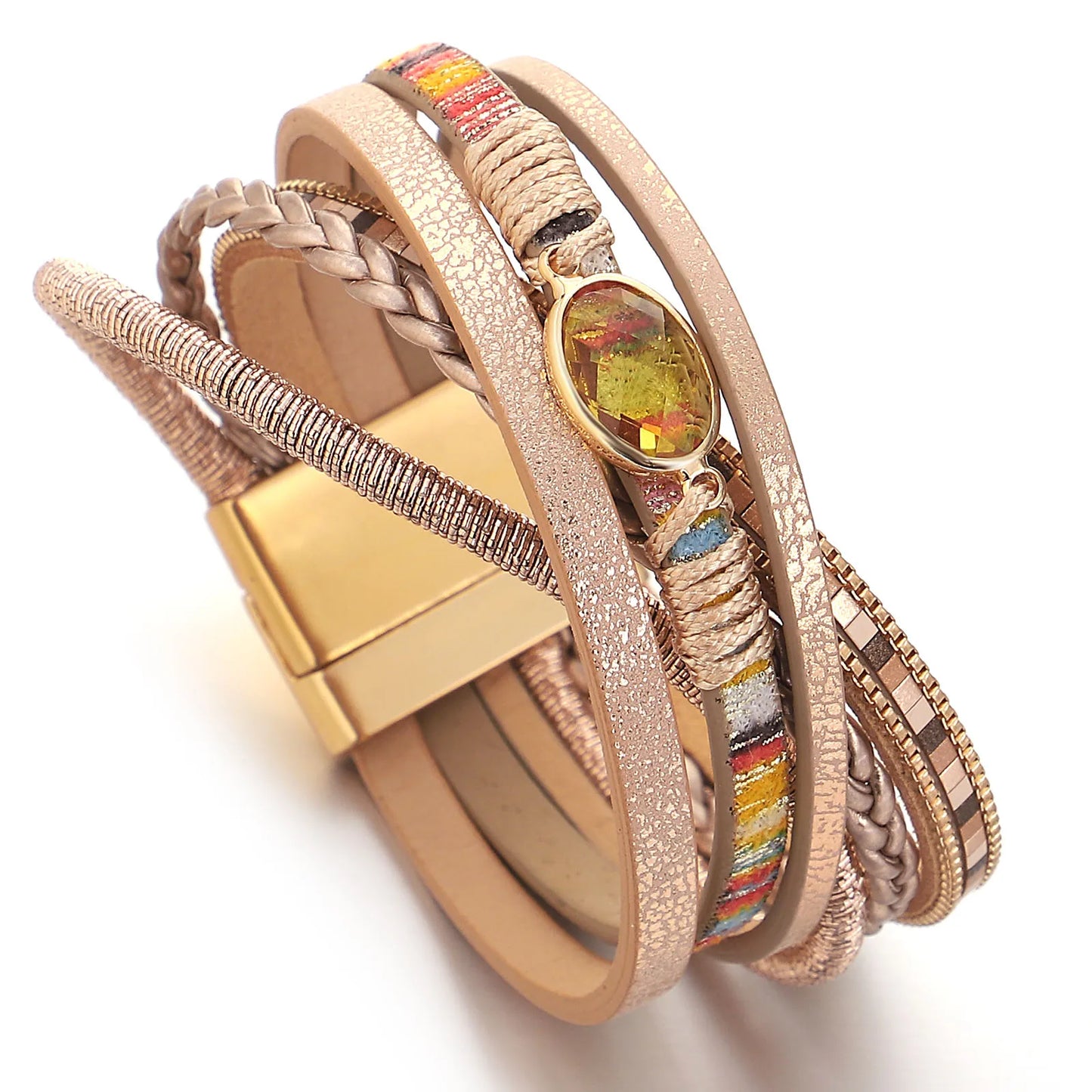 Bracelet en cuir et cristal pour femme