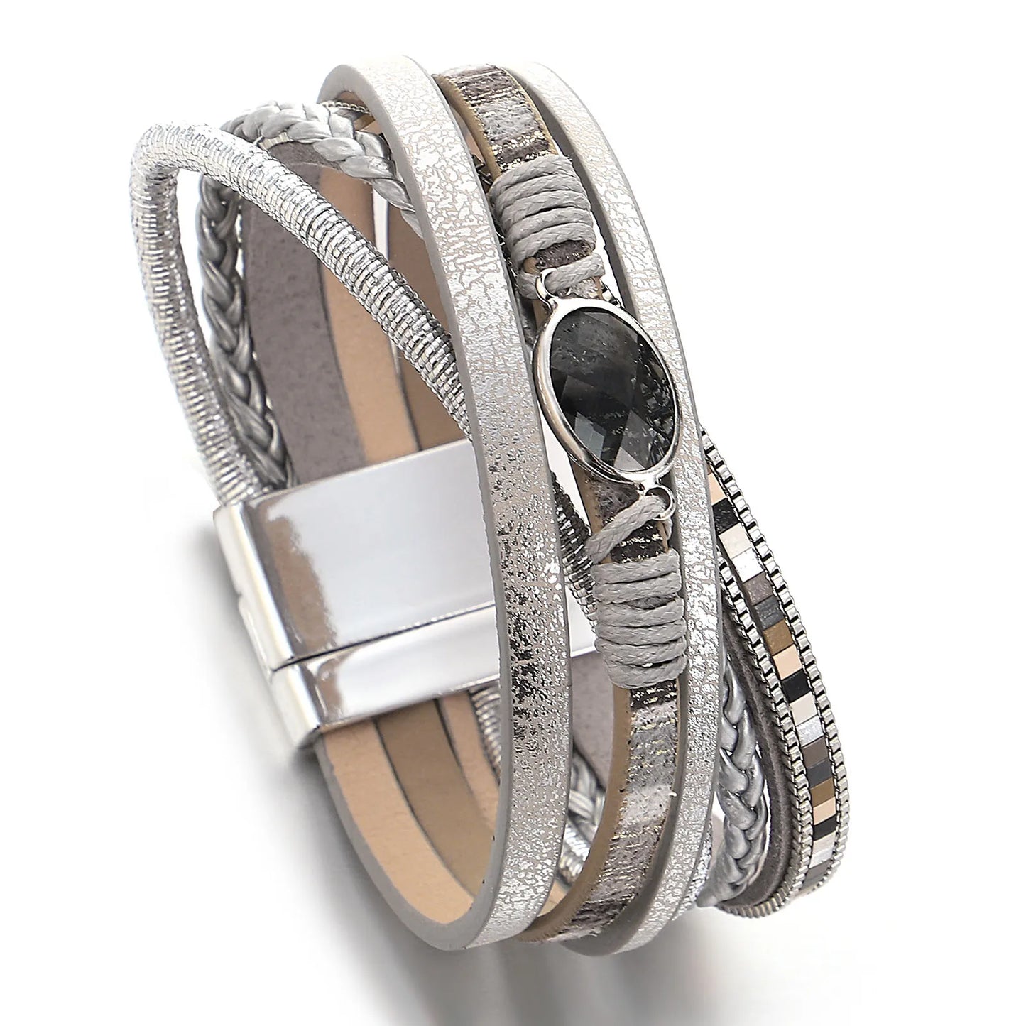 Bracelet en cuir et cristal pour femme