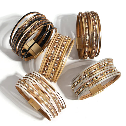 Bracelet  en cuir noir pour Femme - Trendy