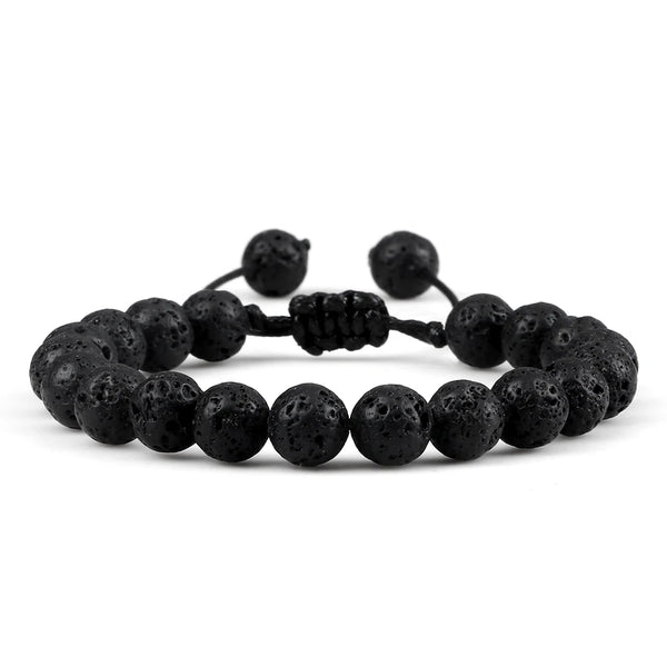 Bracelet perle lave 8mm ajustable pour homme