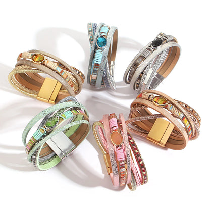 Bracelet en cuir et cristal pour femme