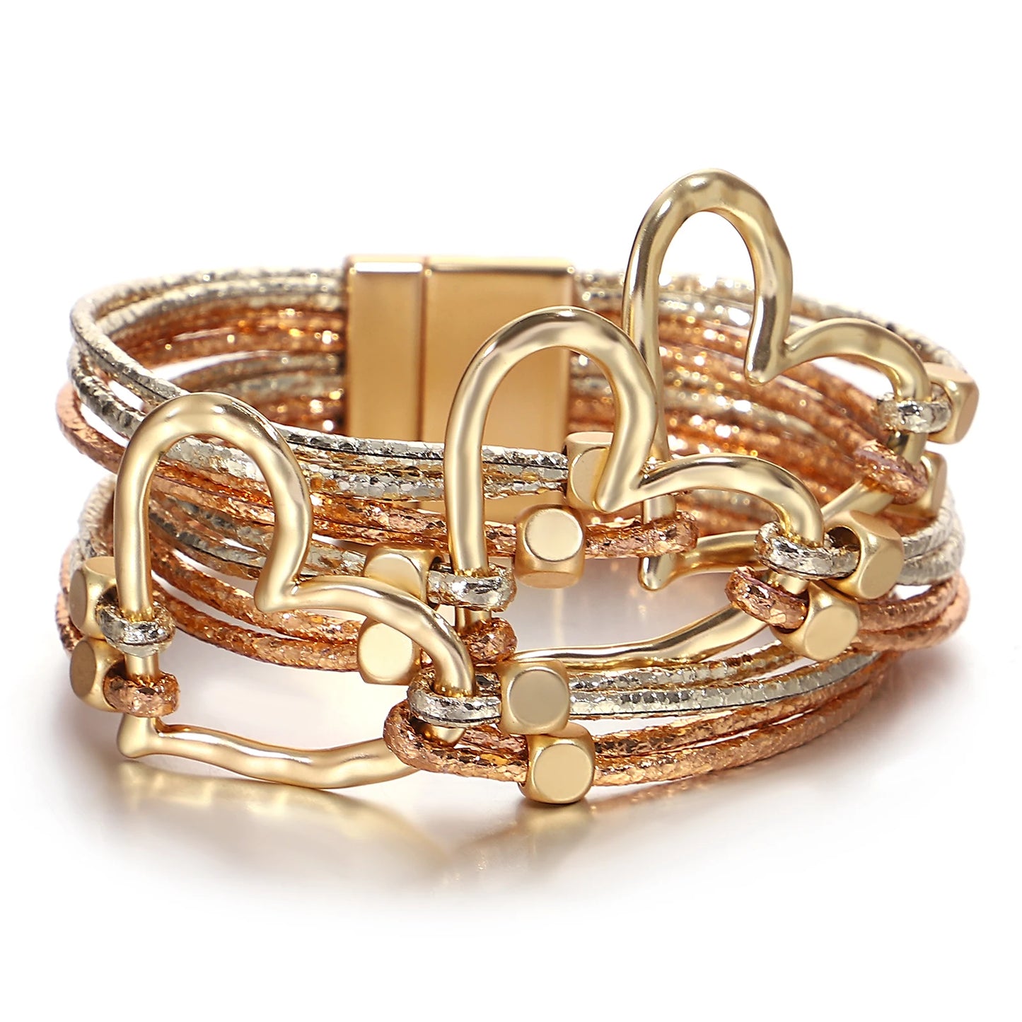 Bracelet en cuir tressé avec grand cœur pour femme  – Style tendance