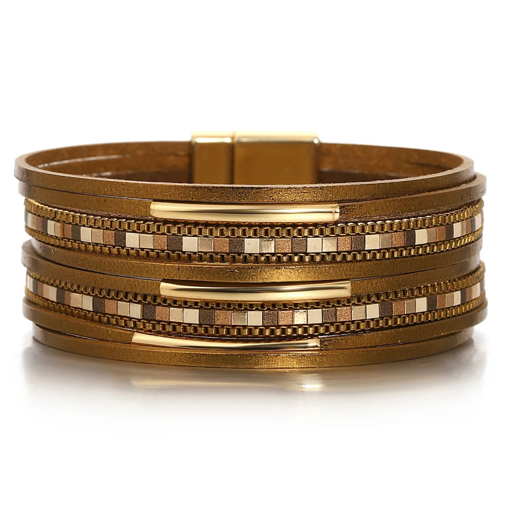 Bracelet  en cuir noir pour Femme - Trendy