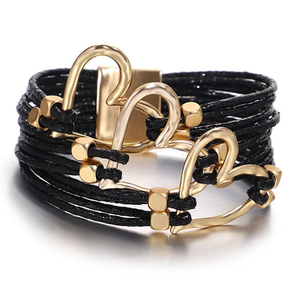 Bracelet en cuir tressé avec grand cœur pour femme  – Style tendance