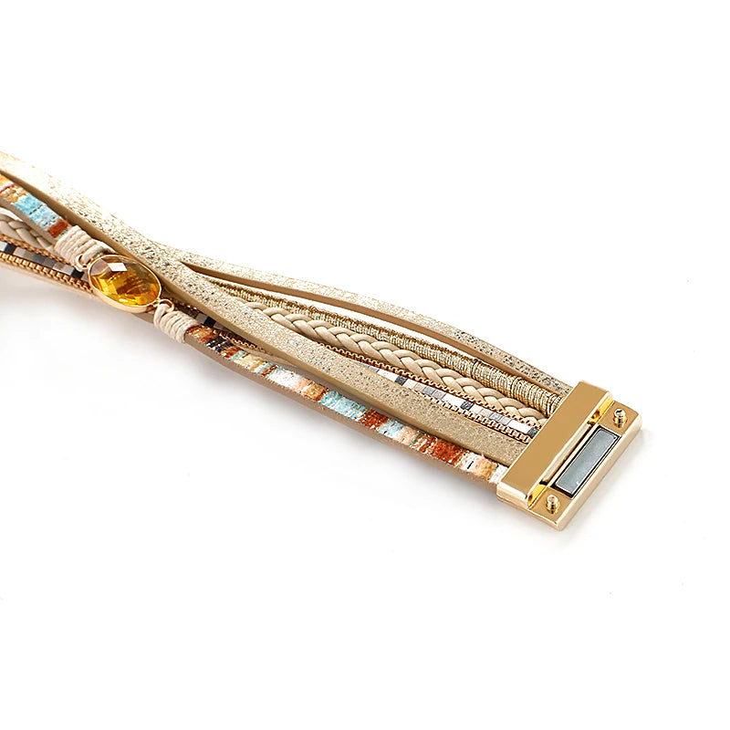 Bracelet en cuir et cristal pour femme