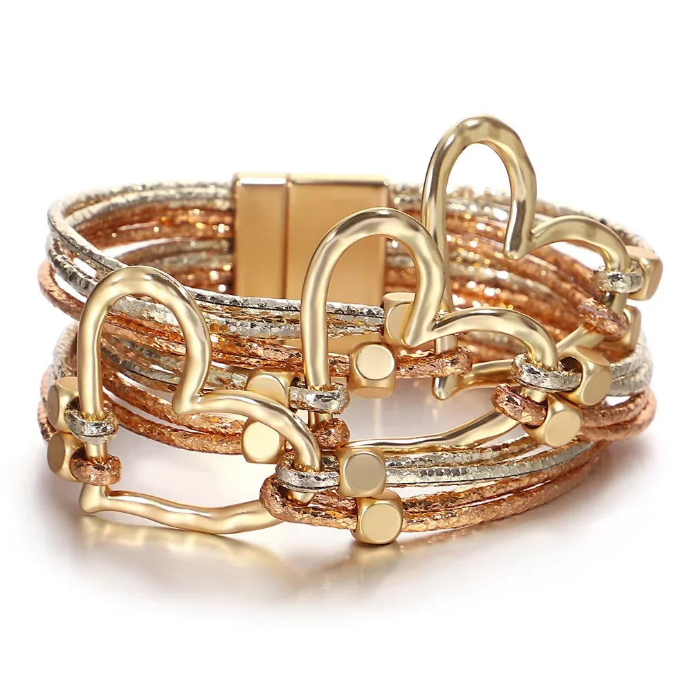 Bracelet en cuir tressé avec grand cœur pour femme  – Style tendance