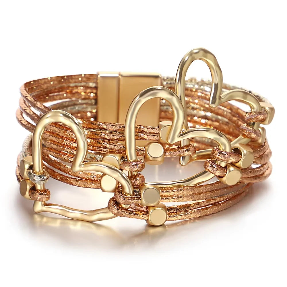 Bracelet en cuir tressé avec grand cœur pour femme  – Style tendance