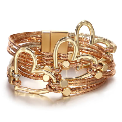 Bracelet en cuir tressé avec grand cœur pour femme  – Style tendance