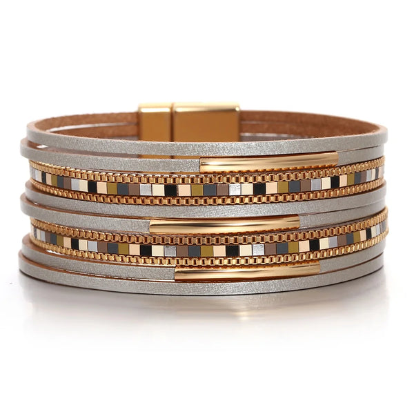 Bracelet  en cuir argenté pour Femme - Trendy