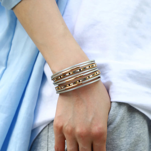 Bracelet  en cuir noir pour Femme - Trendy