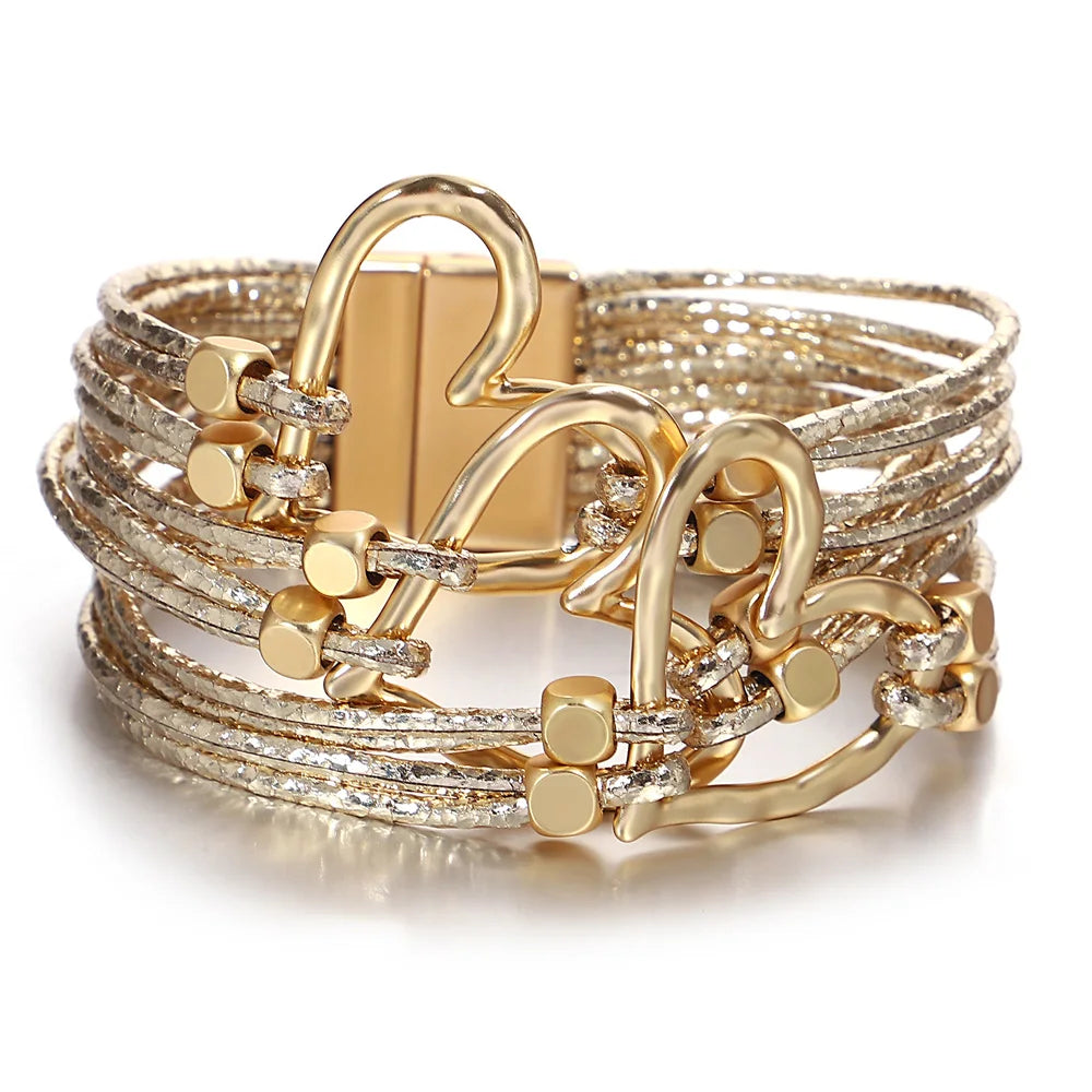 Bracelet en cuir tressé avec grand cœur pour femme  – Style tendance