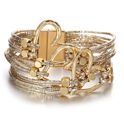 Bracelet en cuir tressé avec grand cœur pour femme  – Style tendance