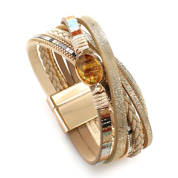 Bracelet en cuir et cristal pour femme