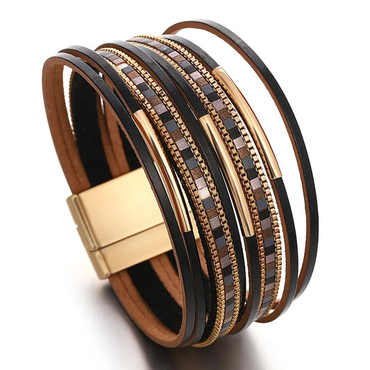 Bracelet  en cuir noir pour Femme - Trendy