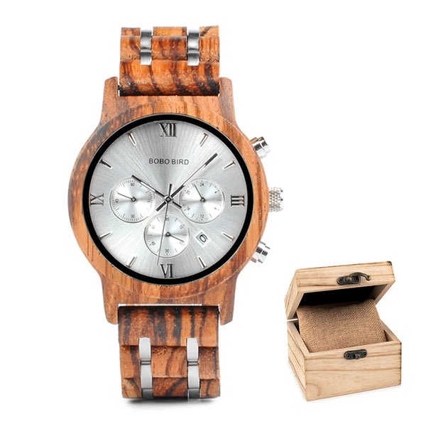 Montre Quartz argenté en bois pour homme - BOBO BIRD